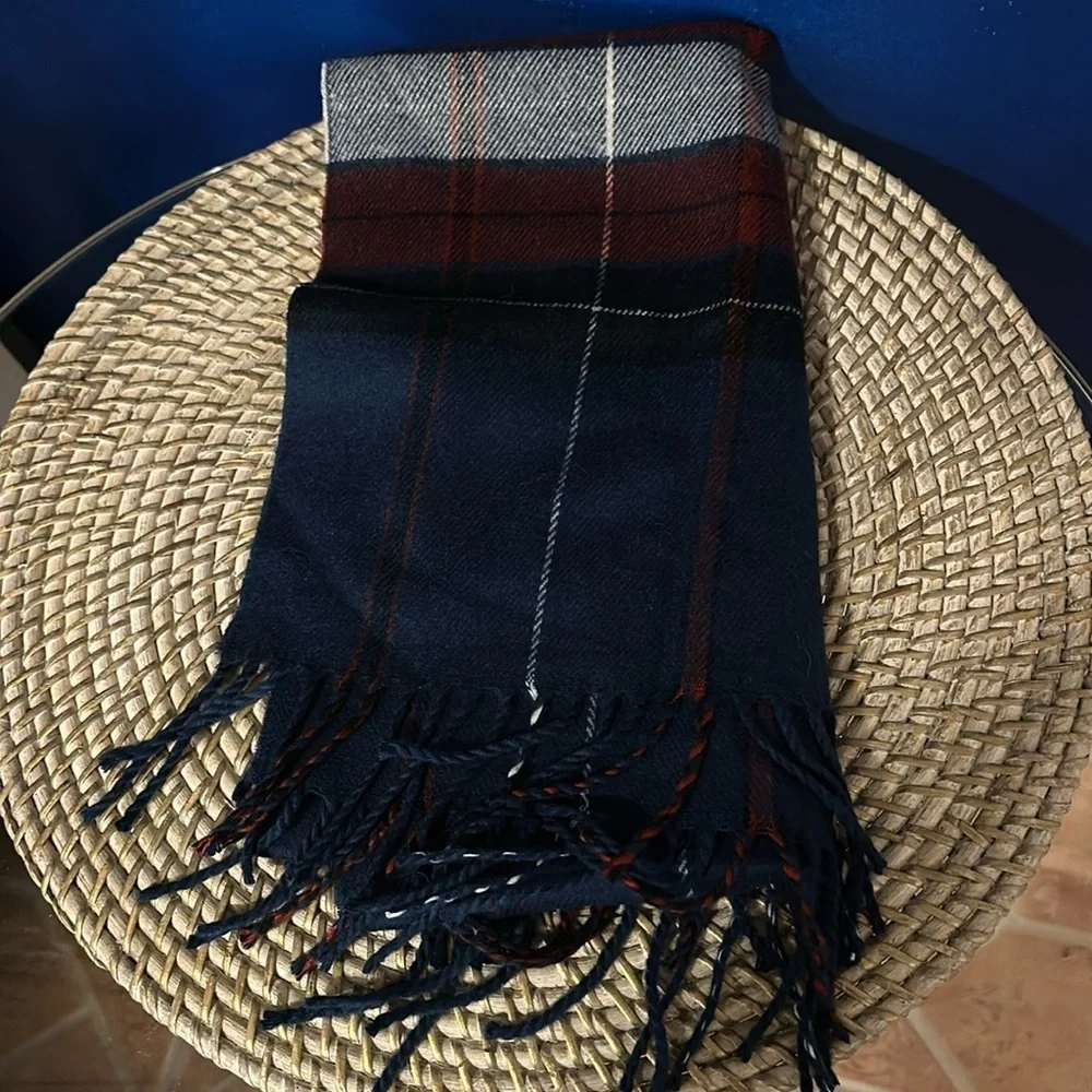 Men’s Super Cashmore Navy, Red & White Plaid Fringe Super Soft Winter Scarf